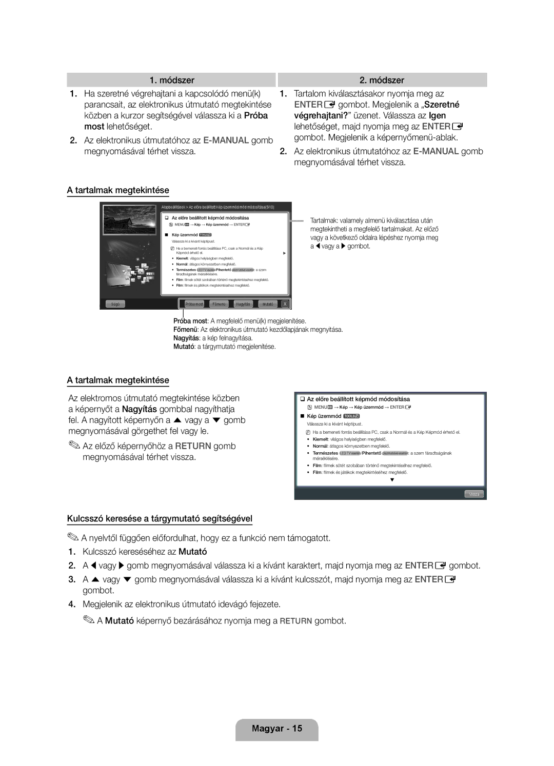 Samsung UE40D6000TWXXH manual ‰‰Az előre beállított képmód módosítása, ‰‰ Az előre beállított képmód módosítása 