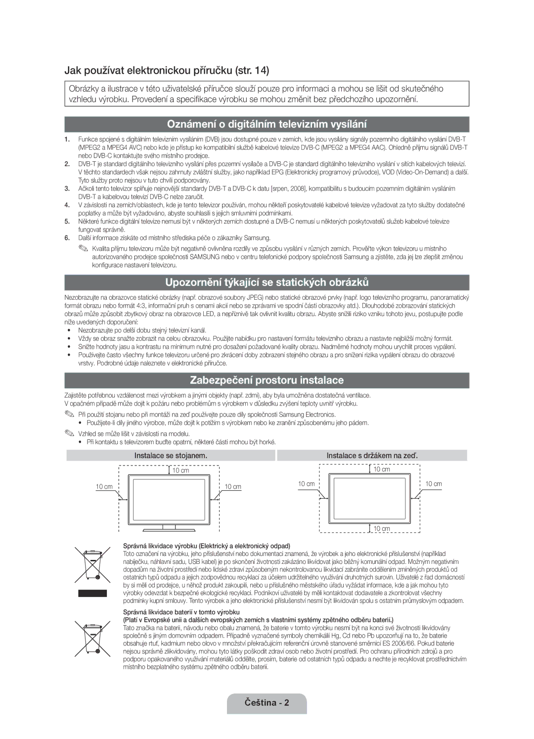 Samsung UE37D6100SWXXH, UE40D6120SWXXH Jak používat elektronickou příručku str, Oznámení o digitálním televizním vysílání 