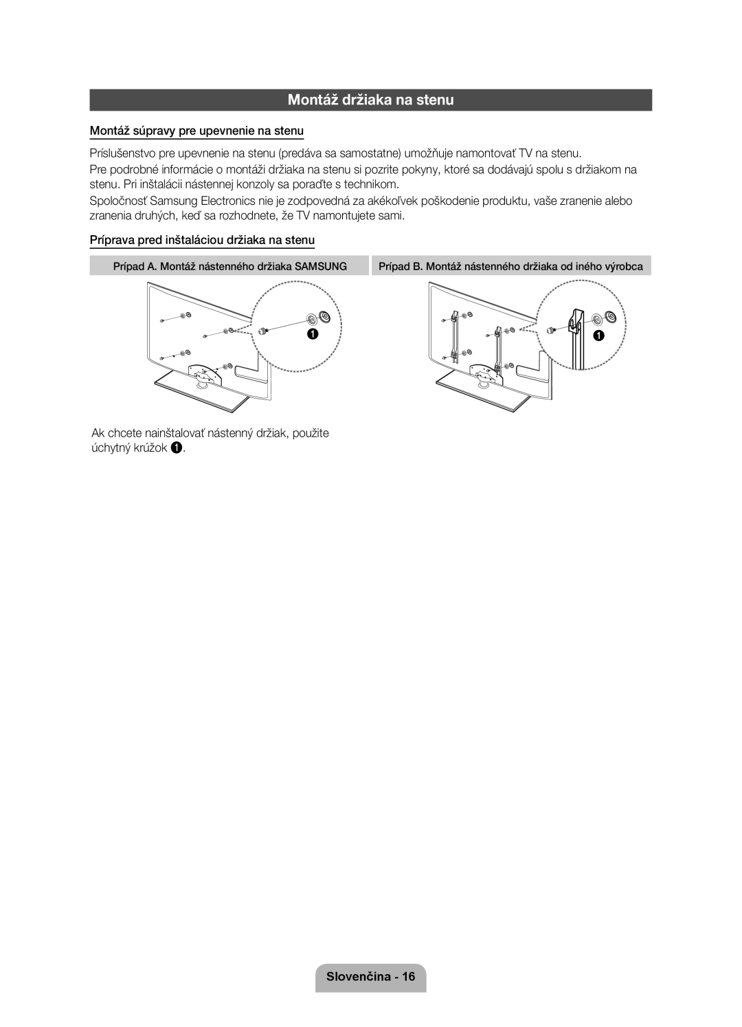 Samsung UE32D6100SWXXH, UE40D6120SWXXH, UE55D6100SWXXH, UE40D6100SWXXH, UE46D6100SWXXH, UE37D6100SWXXH Montáž držiaka na stenu 