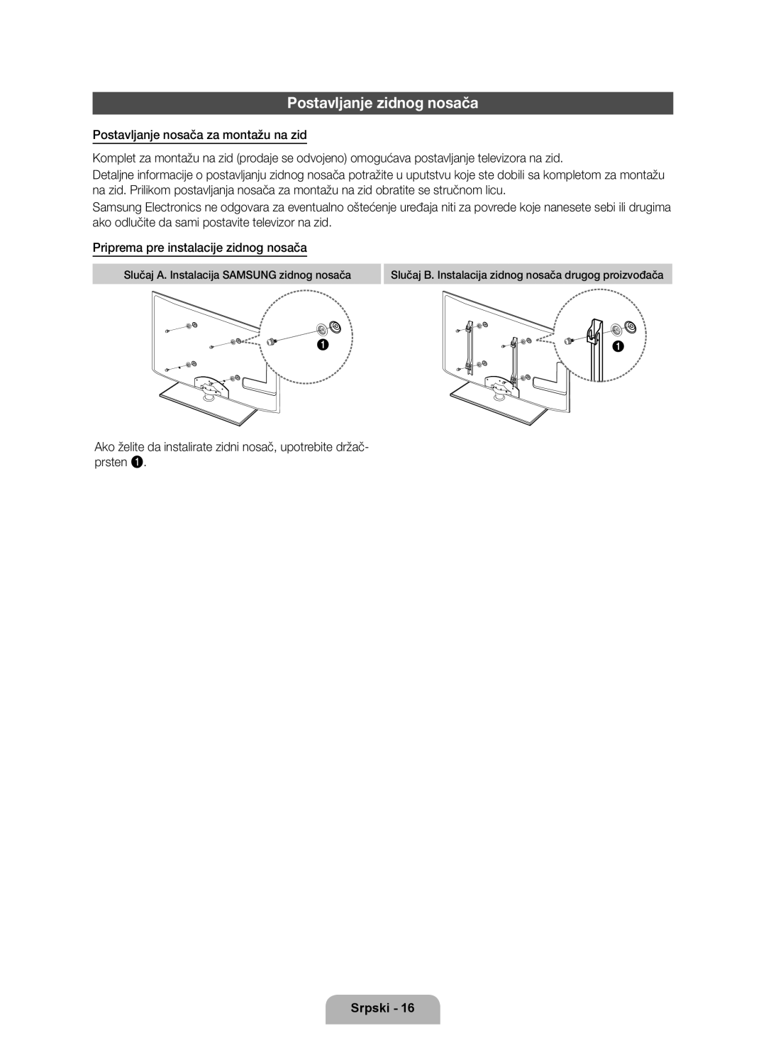 Samsung UE32D6100SWXXH, UE40D6120SWXXH, UE55D6100SWXXH, UE40D6100SWXXH, UE46D6100SWXXH manual Postavljanje zidnog nosača 