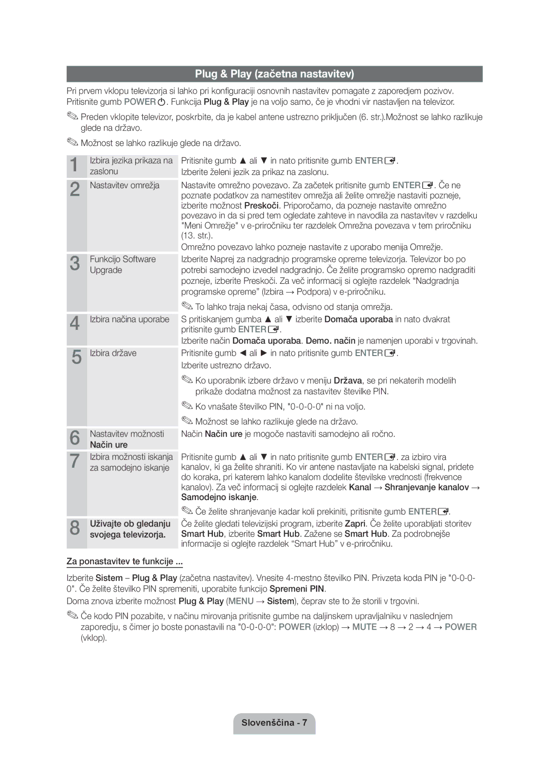 Samsung UE55D6120SWXXH, UE40D6120SWXXH, UE55D6100SWXXH, UE40D6100SWXXH, UE46D6100SWXXH manual Plug & Play začetna nastavitev 