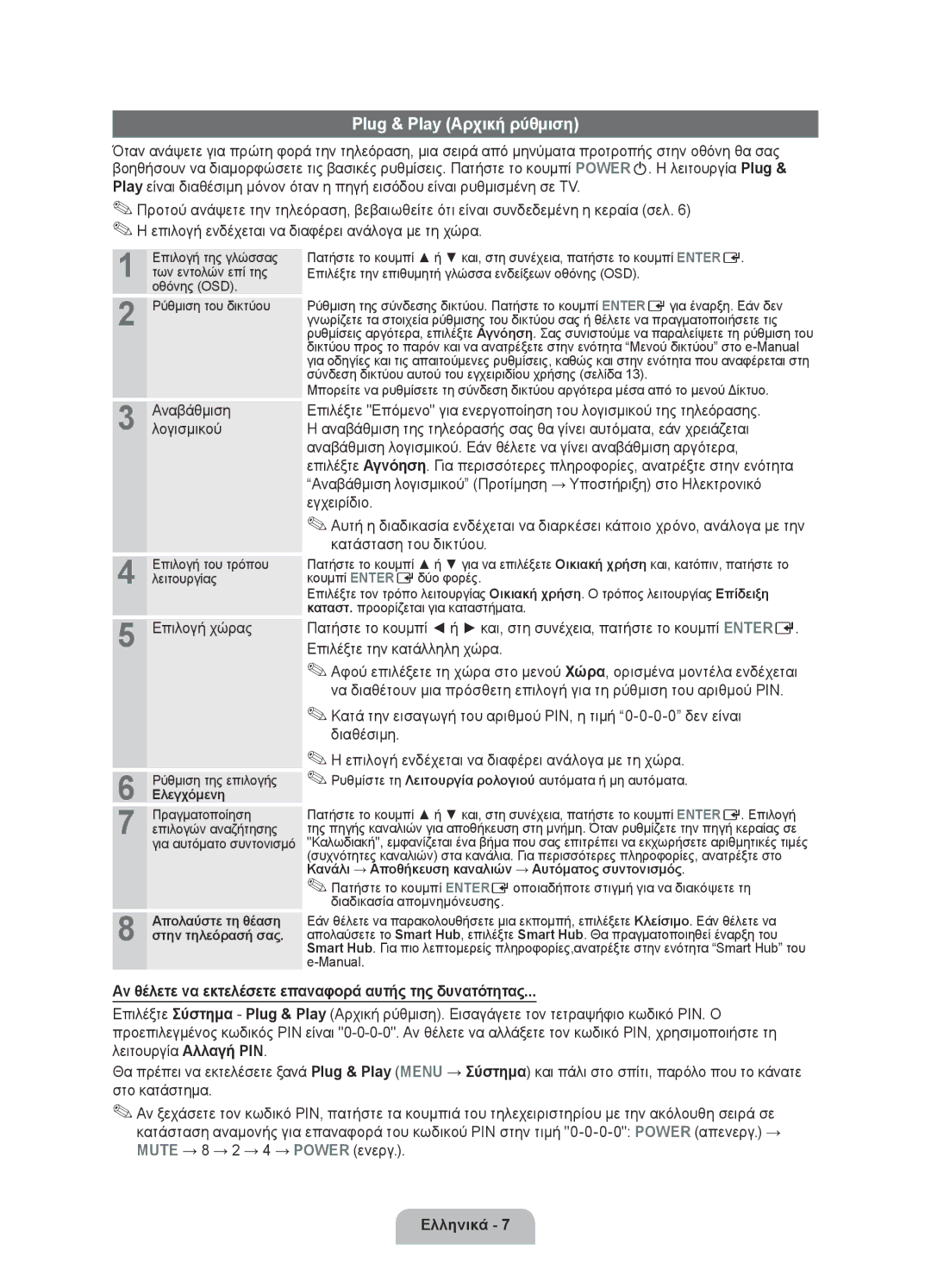 Samsung UE55D6120SWXXH, UE40D6120SWXXH manual Αναβάθμισηλογισμικού, Οθόνης OSD, Ρύθμιση του δικτύου, Επιλογή της γλώσσας 