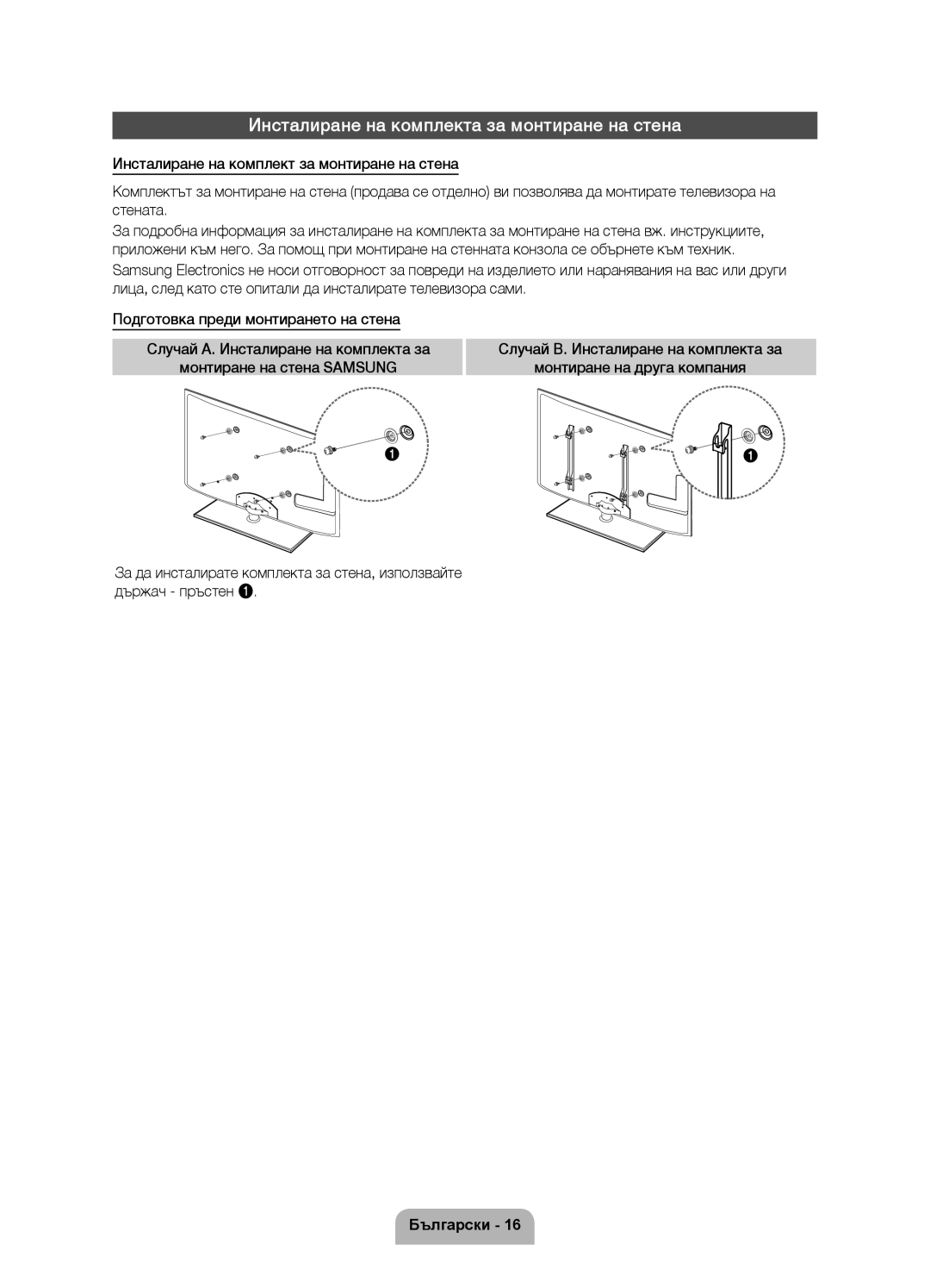 Samsung UE32D6100SWXXH, UE40D6120SWXXH, UE55D6100SWXXH, UE40D6100SWXXH manual Инсталиране на комплекта за монтиране на стена 