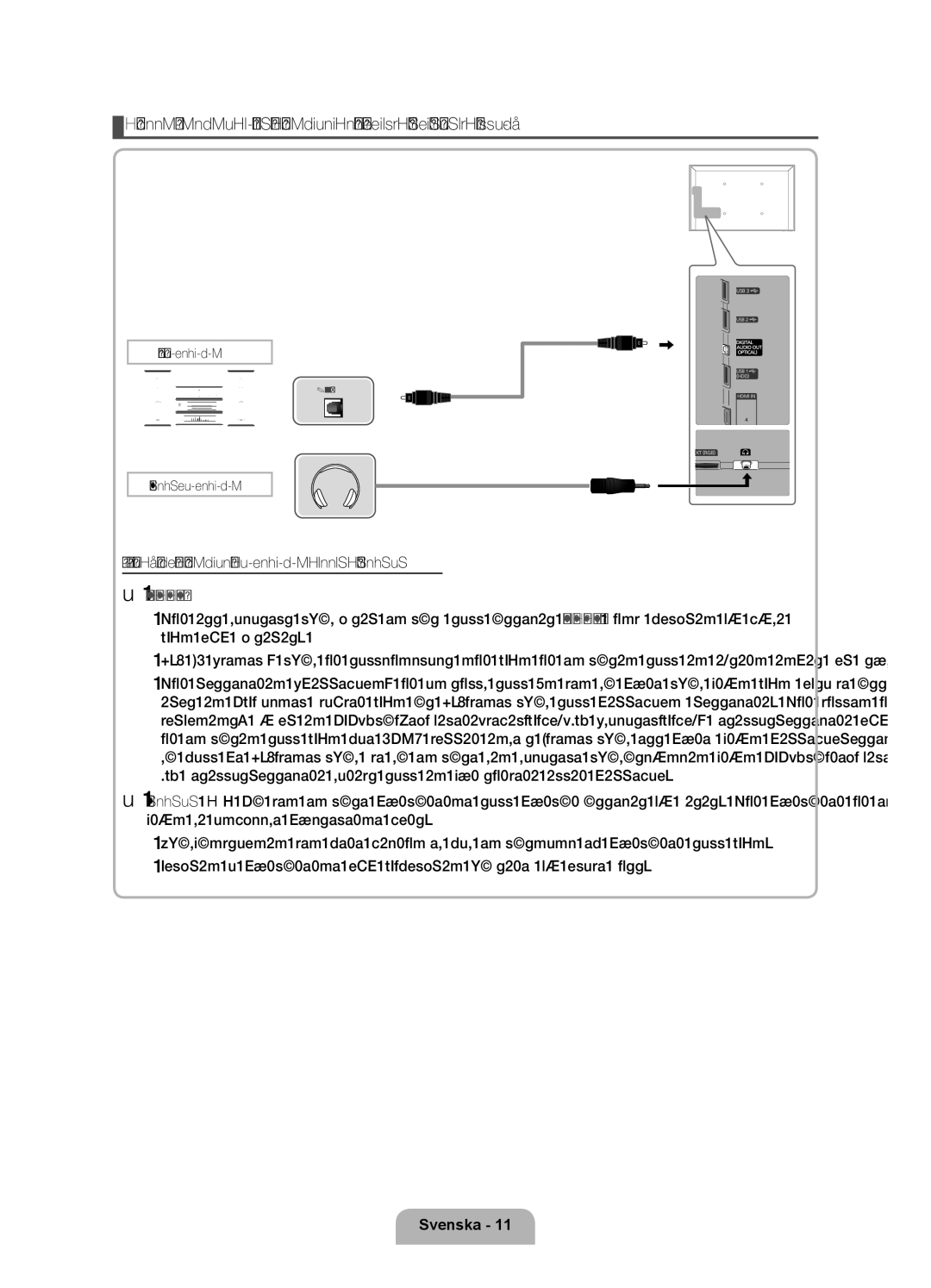 Samsung UE46D6207TKXXE, UE40D6207TKXXE, UE55D6207TKXXE, UE32D6207TKXXE manual Använda optisk digital anslutning eller hörlurar 