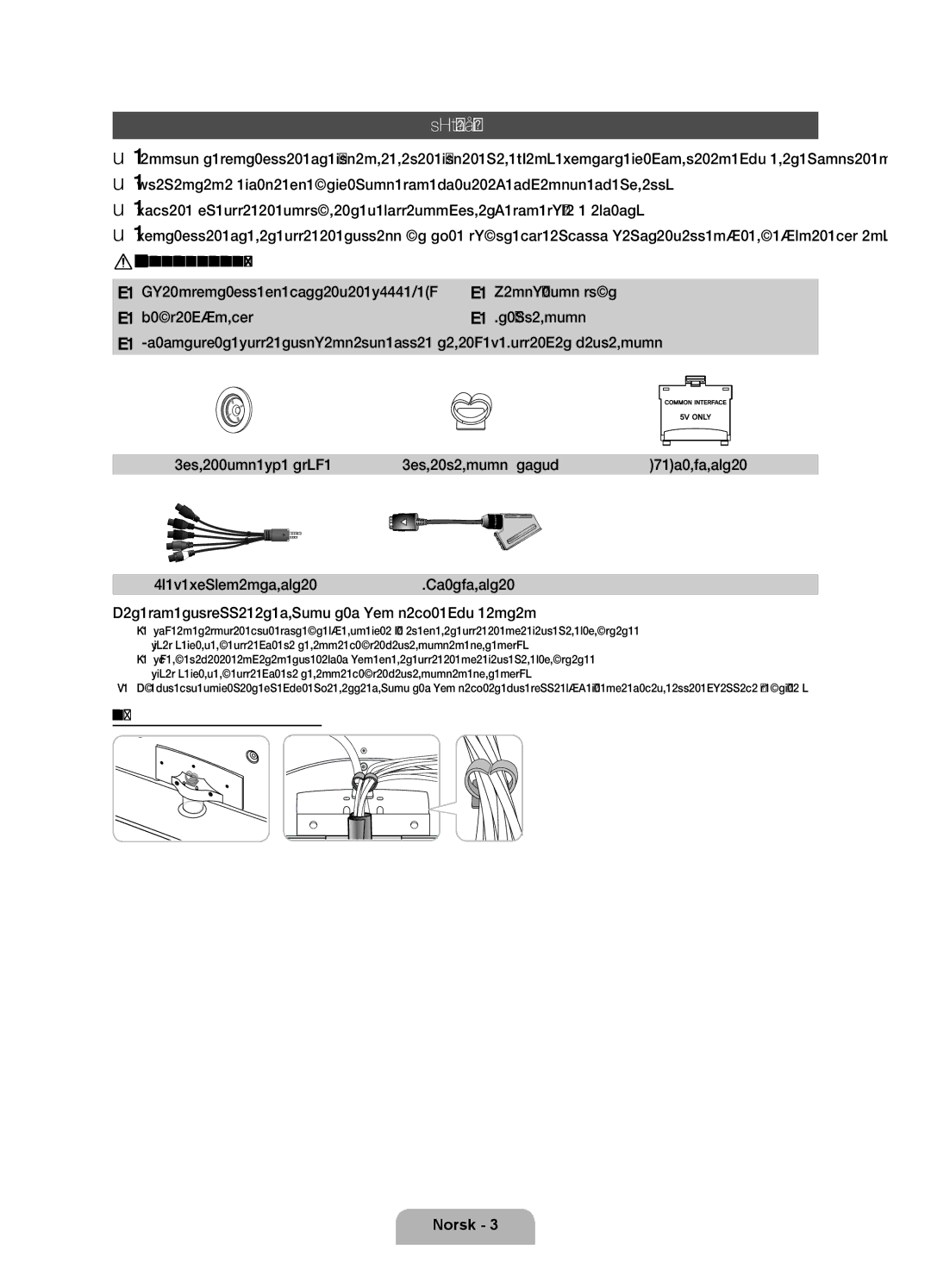 Samsung UE46D6207TKXXE manual Forsiktig Sett INN Skikkelig SÅ DEN Ikke Løsner FRA TV-EN, Montere holderledningsstativet 