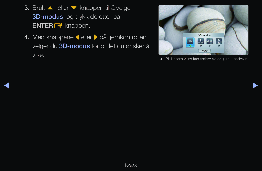 Samsung UE32D6507VKXXE, UE40D6500VHXXC, UE40D6207TKXXE, UE40D6535WSXXE, UE46D6205TSXXE, UE46D6515WSXXE manual 3D-modus Avbryt 