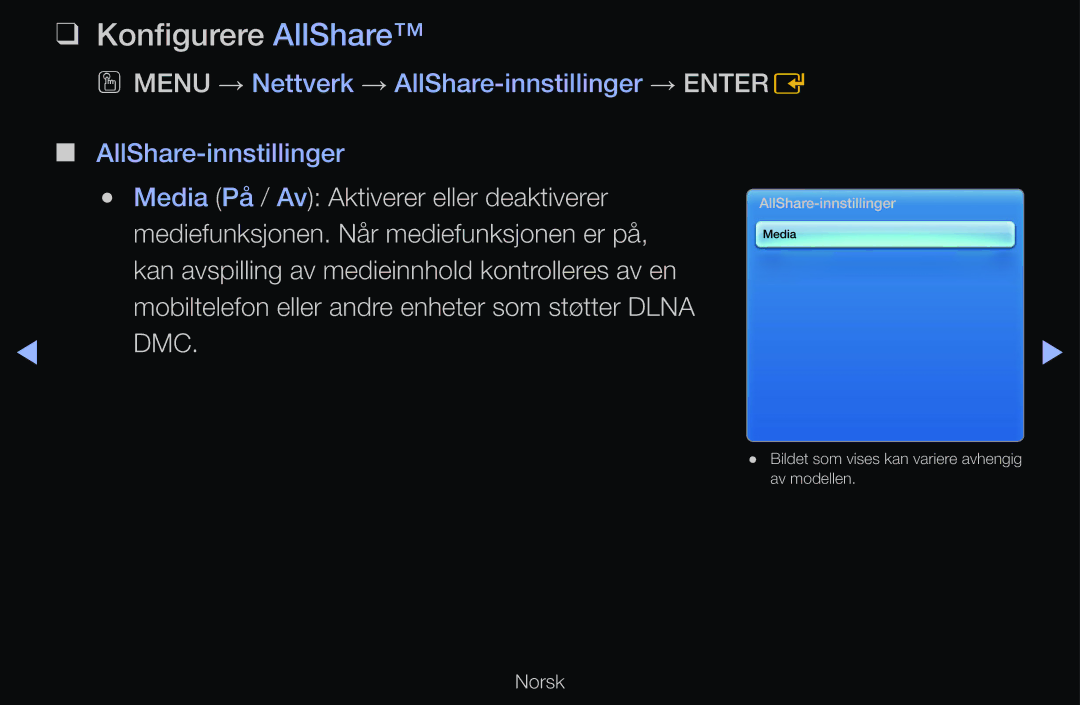 Samsung UE40D6500VHXXC, UE40D6207TKXXE, UE40D6535WSXXE, UE46D6205TSXXE, UE46D6515WSXXE manual Konfigurere AllShare, Dmc 