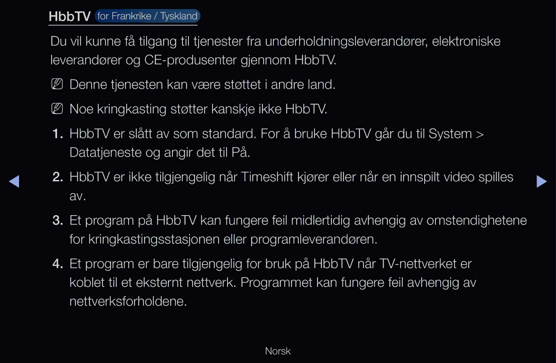 Samsung UE46D6207TKXXE, UE40D6500VHXXC, UE40D6207TKXXE, UE40D6535WSXXE, UE46D6205TSXXE manual HbbTV for Frankrike / Tyskland 