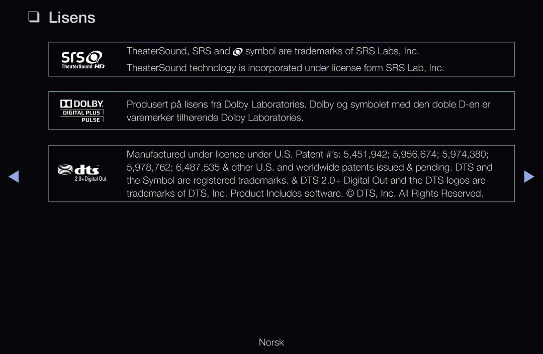 Samsung UE37D6505VSXXE, UE40D6500VHXXC, UE40D6207TKXXE, UE40D6535WSXXE, UE46D6205TSXXE, UE46D6515WSXXE, UE46D6517WKXXE Lisens 