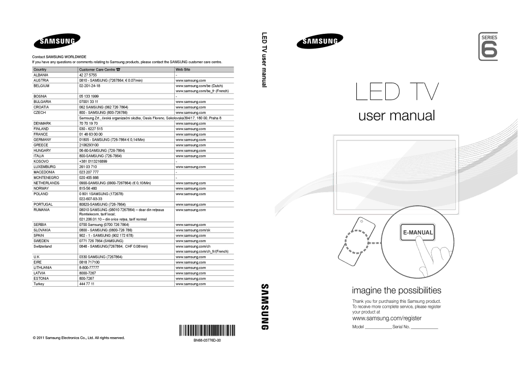 Samsung UE37D6510WSXZG, UE40D6510WSXZG, UE46D6530WSXXH, UE55D6500VSXZG, UE40D6500VSXXH manual Czech, BN68-03776D-00 