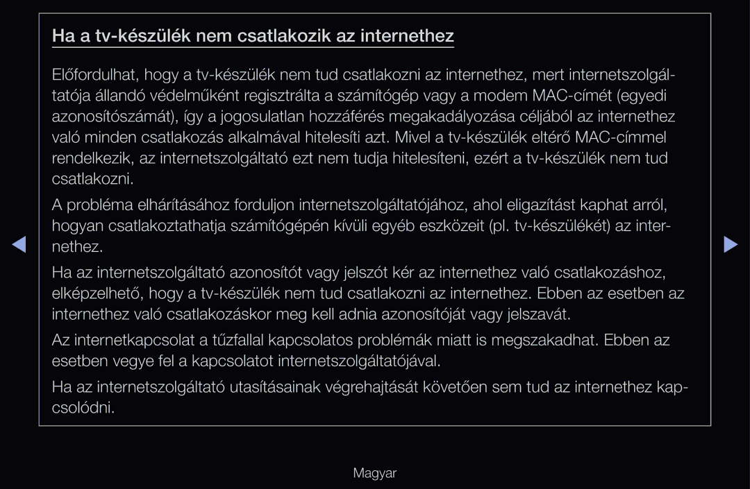 Samsung UE40D6500VSXXH, UE40D6510WSXZG, UE46D6770WSXZG, UE37D6510WSXZG manual Ha a tv-készülék nem csatlakozik az internethez 