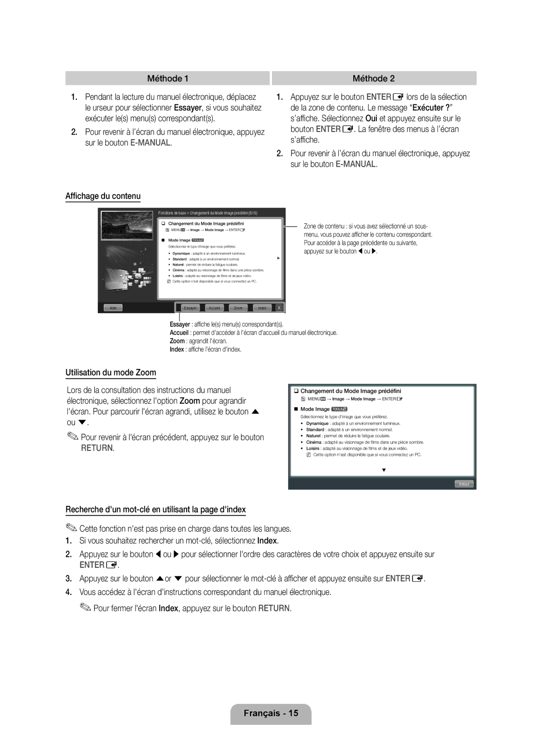 Samsung UE46D6530WSXXH, UE40D6530WSXZG, UE40D6530WSXXN, UE40D6510WSXZG, UE46D6500VSXTK manual Méthode, Affichage du contenu 