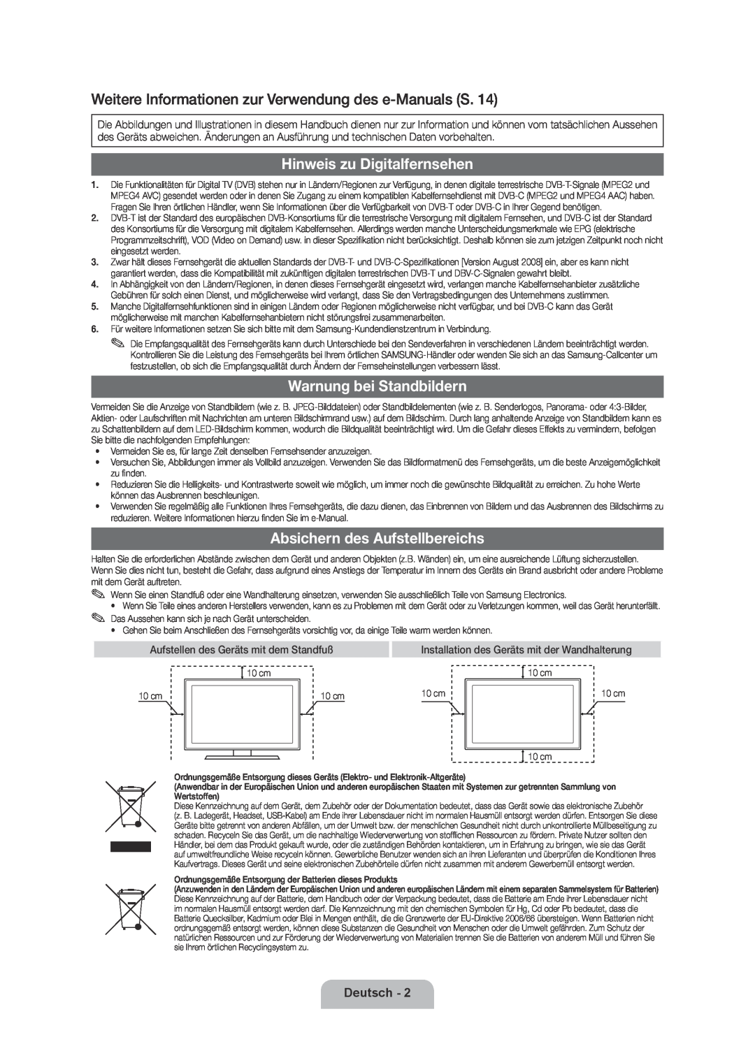 Samsung UE32D6510WSXXH manual Weitere Informationen zur Verwendung des e-Manuals S, Hinweis zu Digitalfernsehen, Deutsch 