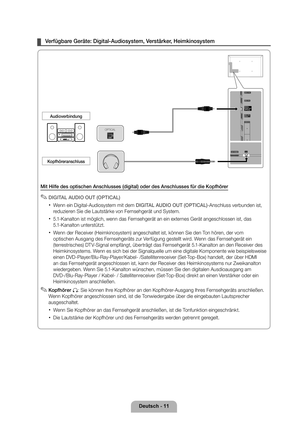 Samsung UE37D6540USXZG manual Verfügbare Geräte Digital-Audiosystem, Verstärker, Heimkinosystem, Digital Audio Out Optical 