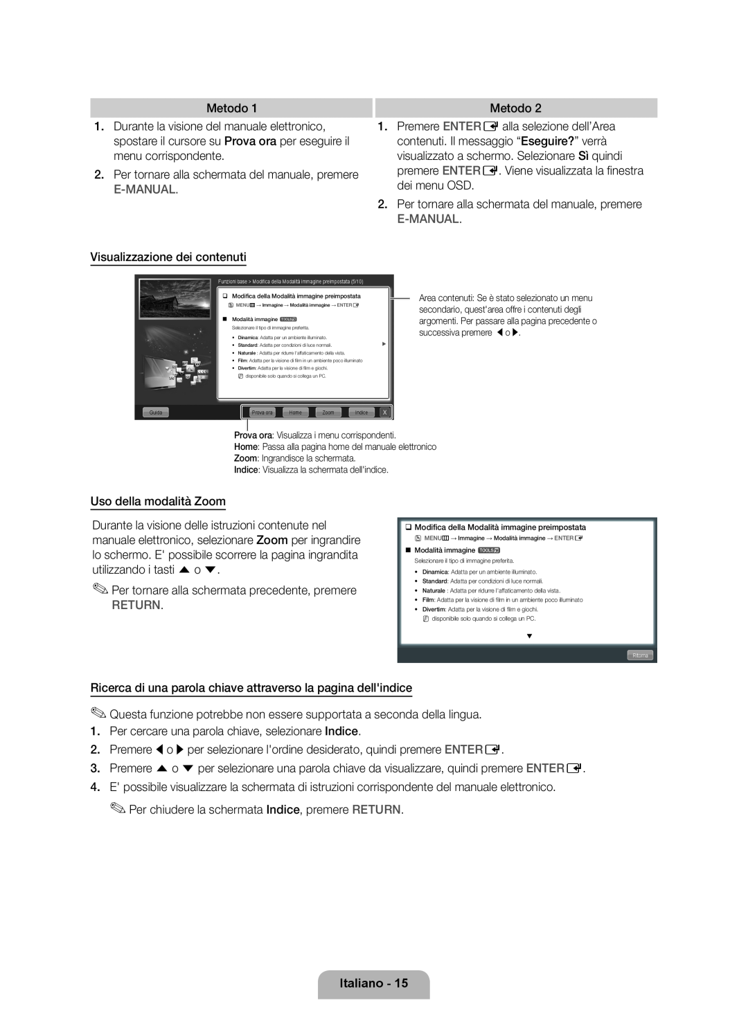 Samsung UE46D6500VSXZG manual Return, Italiano, ‰‰Modifica della Modalità immagine preimpostata, Modalità immagine t 
