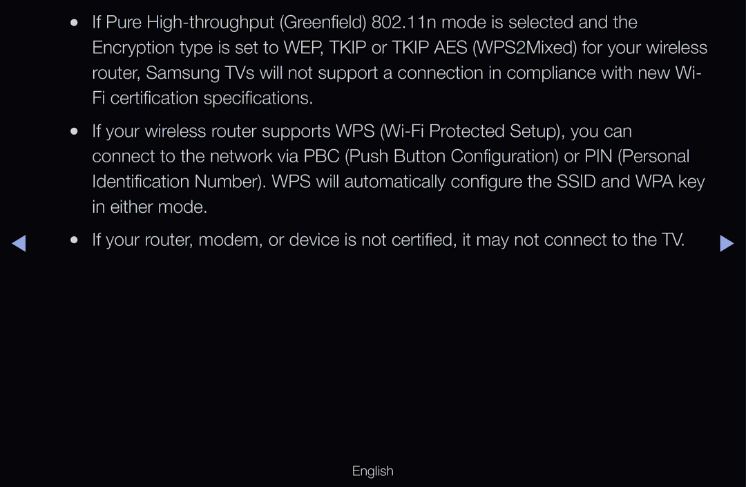 Samsung UE32D6570WSXZF, UE40D6530WSXZG manual If Pure High-throughput Greenfield 802.11n mode is selected, Either mode 