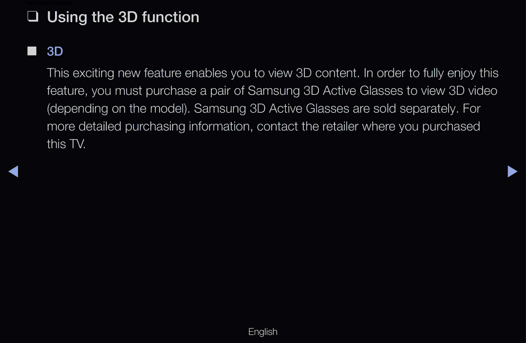 Samsung UE55D6500VQXZT, UE40D6530WSXZG, UE40D6530WSXXN, UE40D6510WSXZG, UE46D6770WSXZG, UE46D6500VSXTK Using the 3D function 