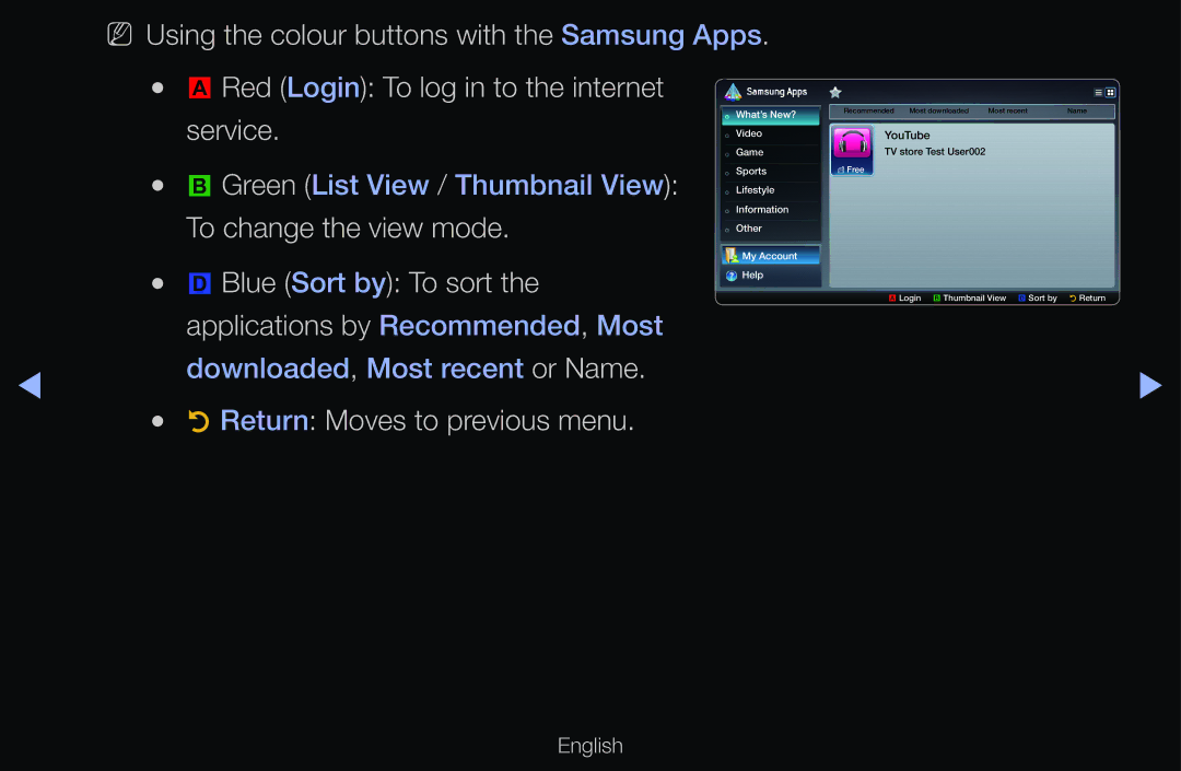 Samsung UA46D6600WSXSH, UE40D6530WSXZG NN Using the colour buttons with the Samsung Apps, Service, To change the view mode 