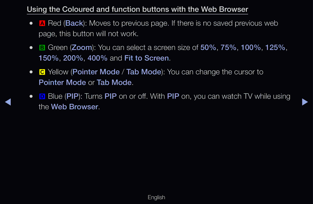 Samsung UE37D6000TWXXH, UE40D6530WSXZG, UE40D6530WSXXN manual Yellow Pointer Mode / Tab Mode You can change the cursor to 