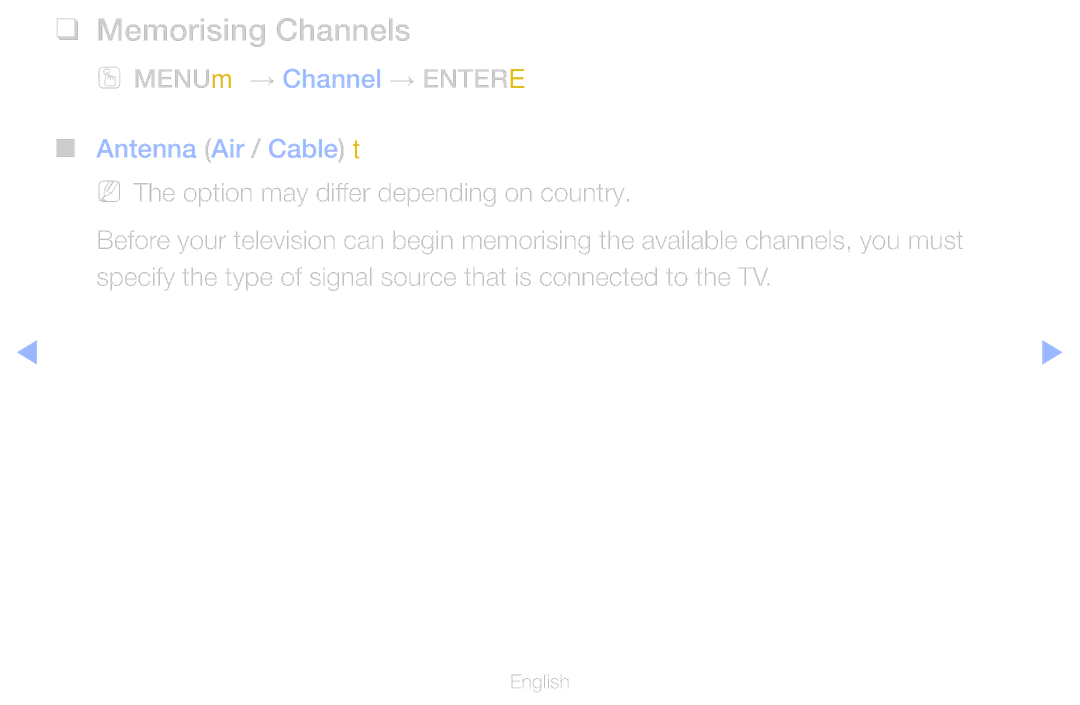 Samsung UE40D6380SSXZG, UE40D6530WSXZG, UE40D6530WSXXN, UE40D6510WSXZG manual Memorising Channels, OO MENUm → Channel → Entere 