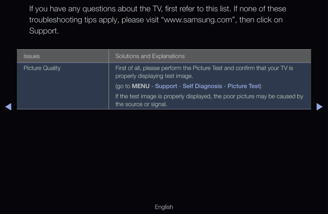 Samsung UE40D6530WSXCA, UE40D6530WSXZG, UE40D6530WSXXN, UE40D6510WSXZG manual Go to Menu Support Self Diagnosis Picture Test 