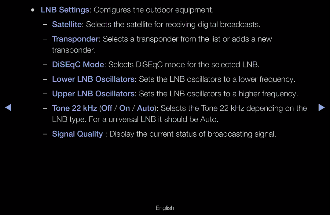 Samsung UE46D6530WSXZG, UE40D6530WSXZG, UE40D6530WSXXN manual LNB Settings Configures the outdoor equipment, Transponder 