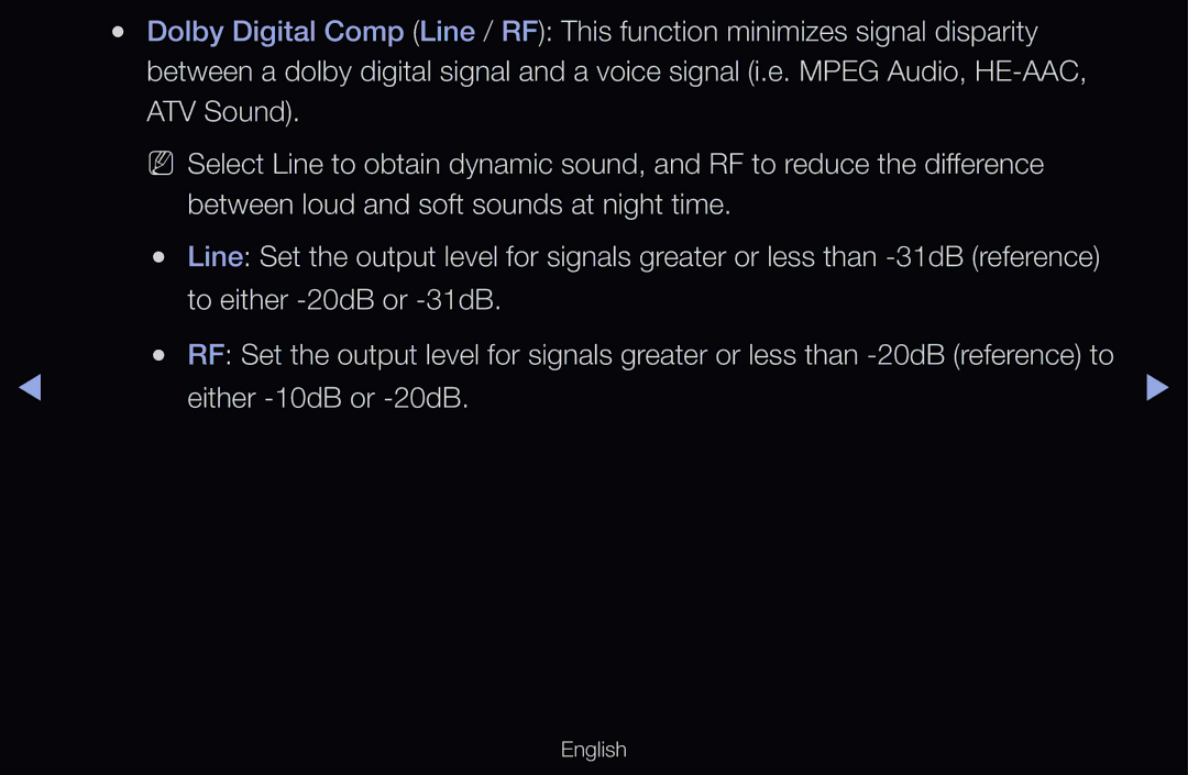 Samsung UE32D6500VSXXN, UE40D6530WSXZG, UE40D6530WSXXN, UE40D6510WSXZG manual To either -20dB or -31dB, Either -10dB or -20dB 