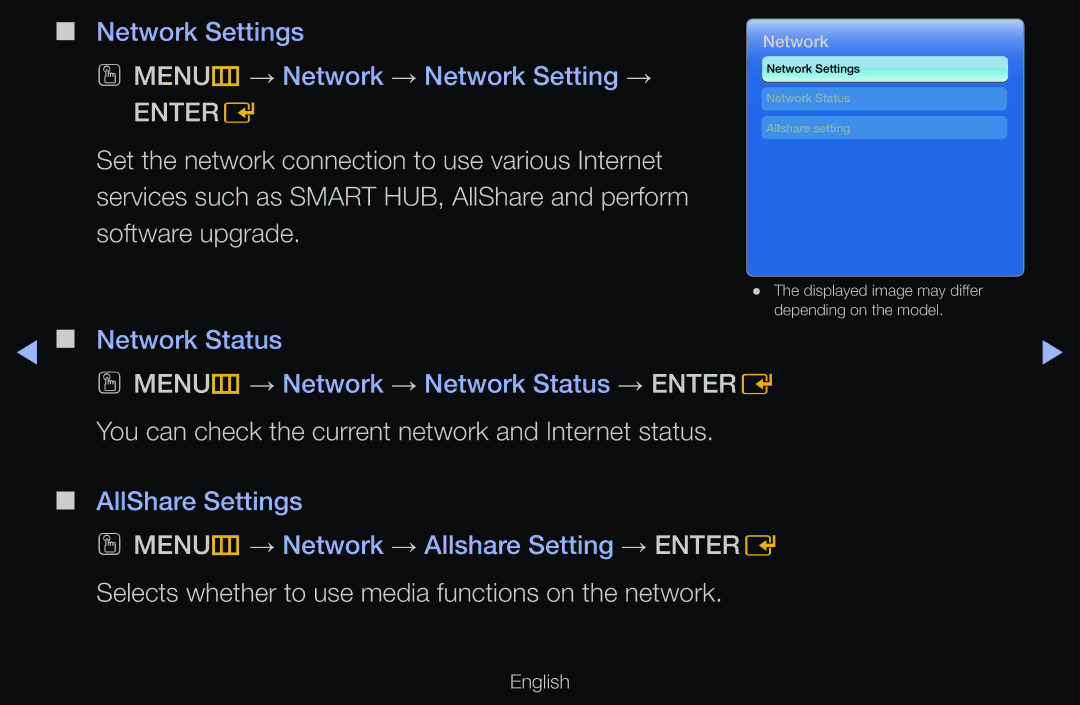 Samsung UE32D6500VQXZT, UE40D6530WSXZG, UE40D6530WSXXN, UE40D6510WSXZG You can check the current network and Internet status 