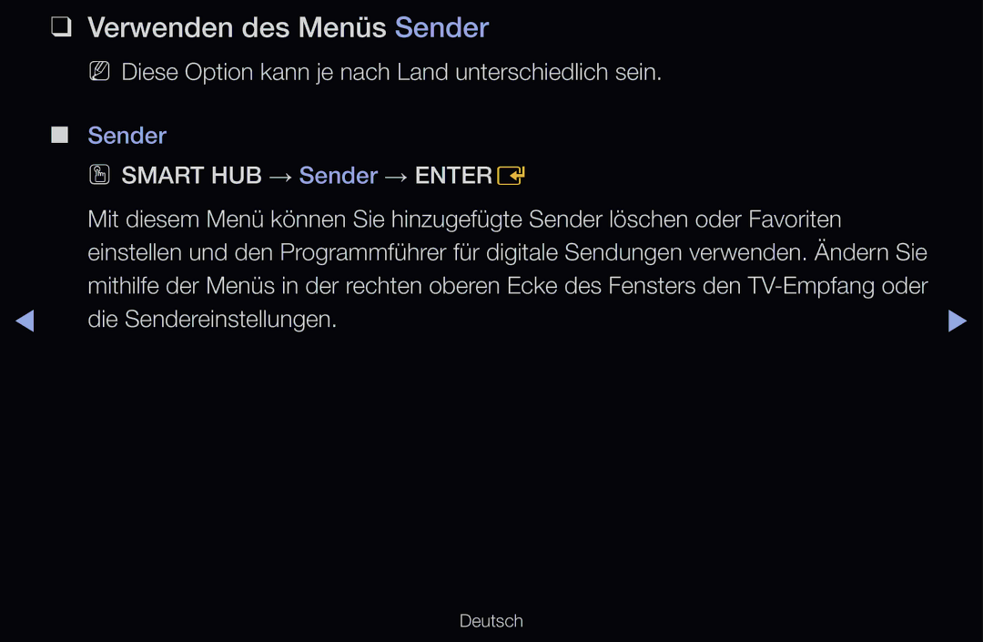 Samsung UE60D6500VSXXN, UE40D6530WSXZG Verwenden des Menüs Sender, NN Diese Option kann je nach Land unterschiedlich sein 