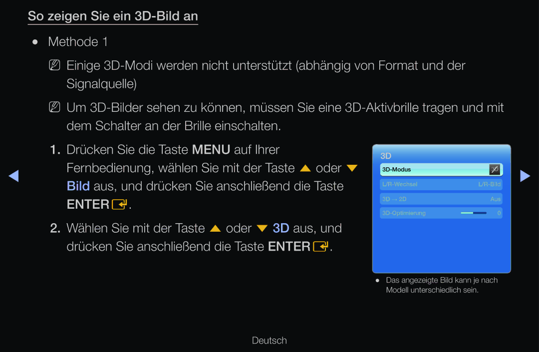 Samsung UE37D6540USXZG, UE40D6530WSXZG, UE40D6530WSXXN, UE40D6510WSXZG manual 3D-Modus Wechsel Bild 3D → 2D Aus 3D-Optimierung 