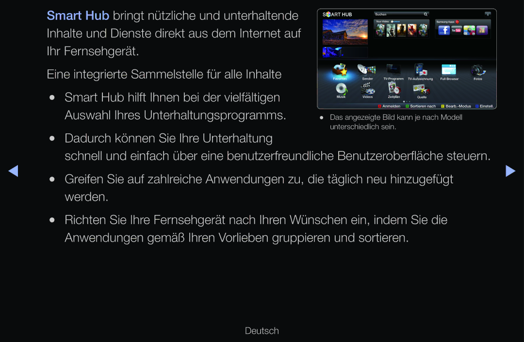 Samsung UE37D6500VSXZG manual Eine integrierte Sammelstelle für alle Inhalte, Smart Hub hilft Ihnen bei der vielfältigen 