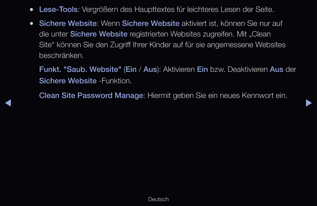 Samsung UE40D6750WSXZF, UE40D6530WSXZG, UE40D6530WSXXN, UE40D6510WSXZG, UE46D6770WSXZG manual Sichere Website -Funktion 