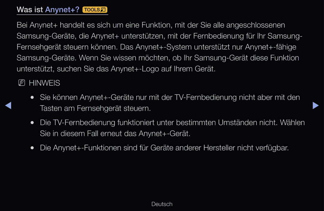 Samsung UE46D6500VSXTK, UE40D6530WSXZG, UE40D6530WSXXN, UE40D6510WSXZG Was ist Anynet+? t, Tasten am Fernsehgerät steuern 