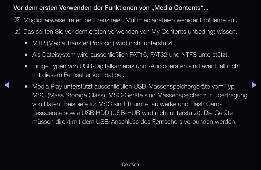 Samsung UE40D6200TSXZG, UE40D6530WSXZG, UE40D6530WSXXN manual Vor dem ersten Verwenden der Funktionen von „Media Contents 