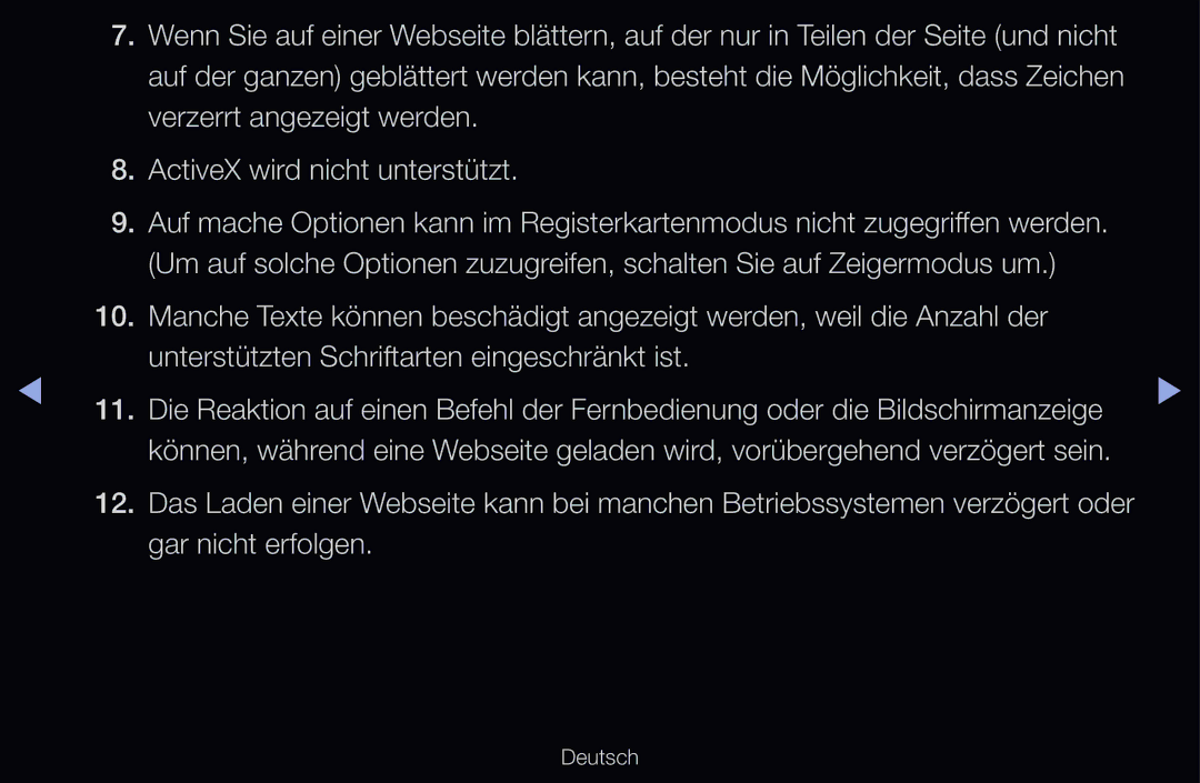 Samsung UE37D6500VSXZG, UE40D6530WSXZG, UE40D6530WSXXN manual Verzerrt angezeigt werden ActiveX wird nicht unterstützt 