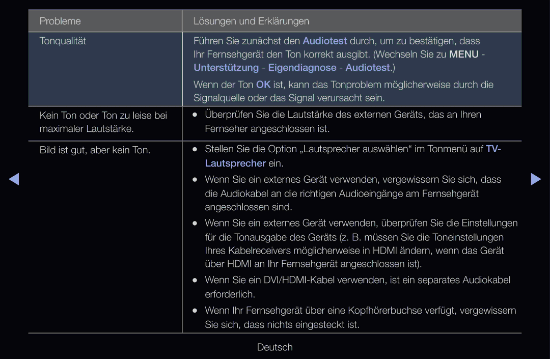 Samsung UE46D6320SSXXN, UE40D6530WSXZG, UE40D6530WSXXN, UE40D6510WSXZG manual Sie sich, dass nichts eingesteckt ist Deutsch 