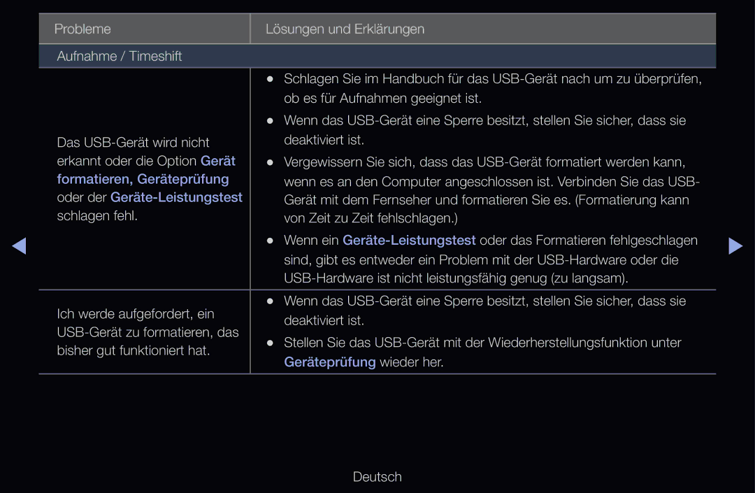 Samsung UE55D6300SSXXN, UE40D6530WSXZG, UE40D6530WSXXN, UE40D6510WSXZG, UE46D6770WSXZG manual Formatieren, Geräteprüfung 