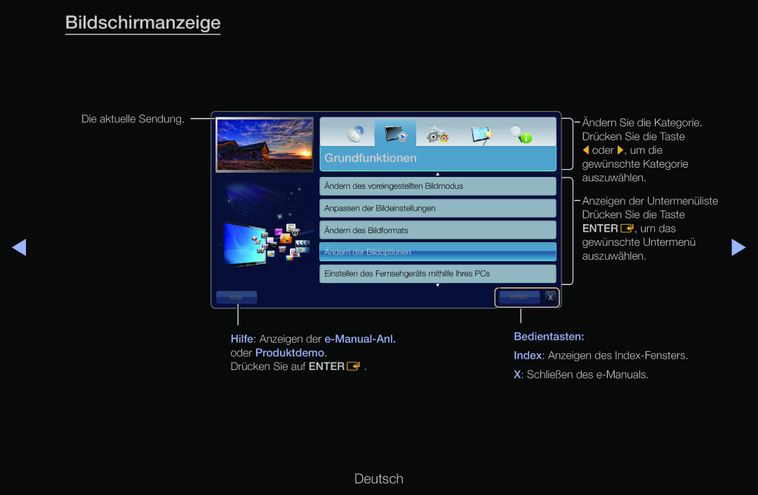 Samsung UE40D6500VSXZF, UE40D6530WSXZG, UE40D6530WSXXN, UE40D6510WSXZG, UE46D6770WSXZG, UE46D6500VSXTK manual Grundfunktionen 