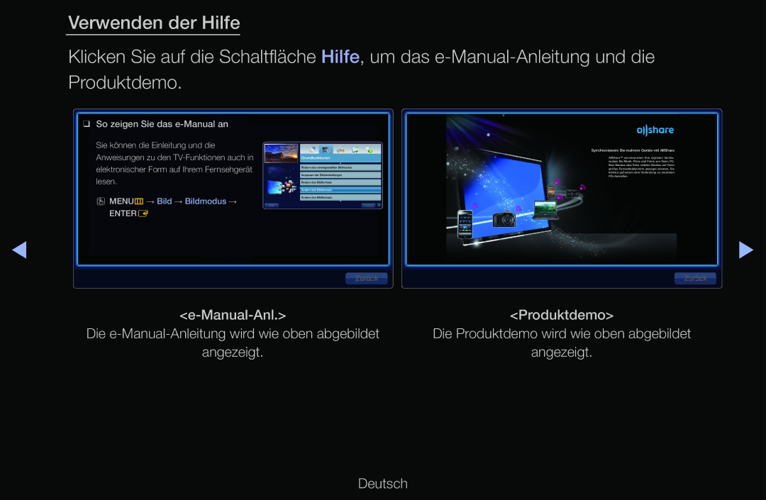 Samsung UE40D6530WSXZG, UE40D6530WSXXN, UE40D6510WSXZG, UE46D6770WSXZG, UE46D6500VSXTK manual So zeigen Sie das e-Manual an 