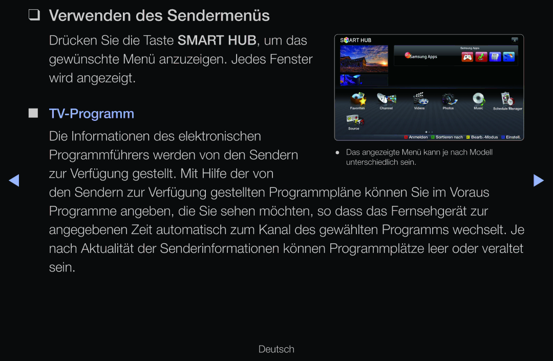 Samsung UE46D6500VSXTK, UE40D6530WSXZG, UE40D6530WSXXN manual Verwenden des Sendermenüs, Die Informationen des elektronischen 