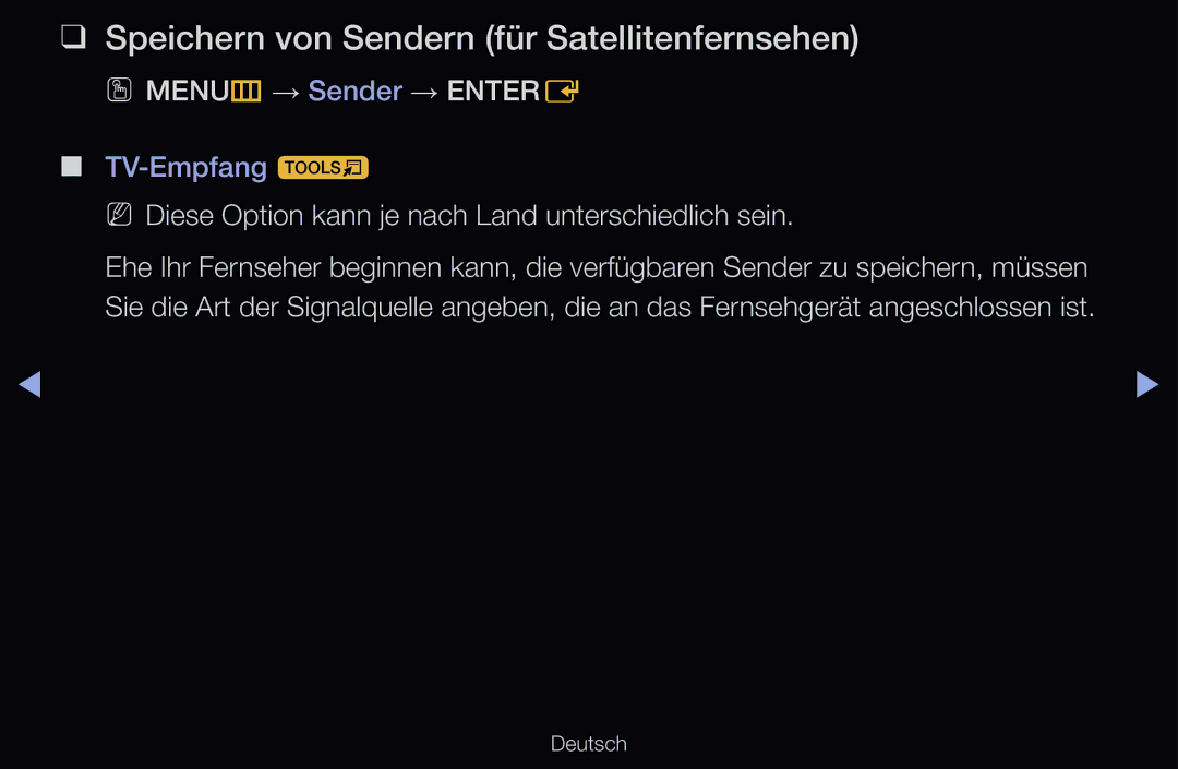 Samsung UE32D6510WSXXN, UE40D6530WSXZG manual Speichern von Sendern für Satellitenfernsehen, OO MENUm → Sender → Entere 