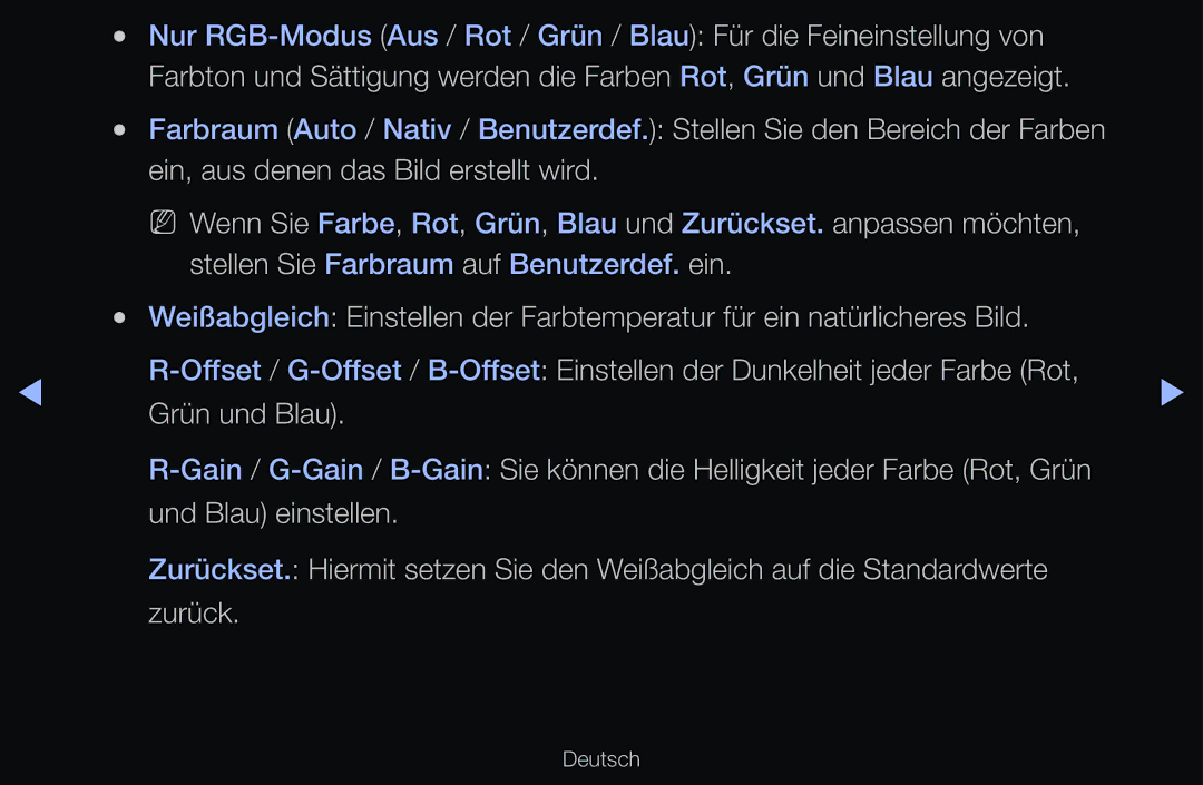 Samsung UE55D6100SWXXH, UE40D6530WSXZG, UE40D6530WSXXN, UE40D6510WSXZG manual Stellen Sie Farbraum auf Benutzerdef. ein 