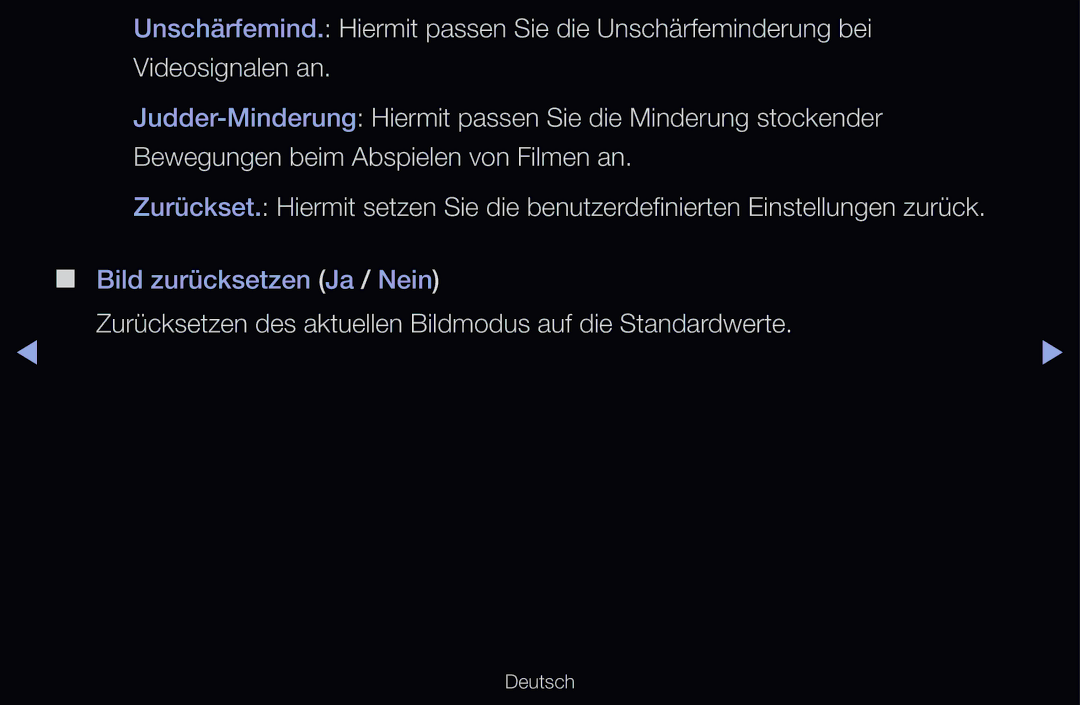 Samsung UE40D6300SSXZG, UE40D6530WSXZG, UE40D6530WSXXN manual Zurücksetzen des aktuellen Bildmodus auf die Standardwerte 