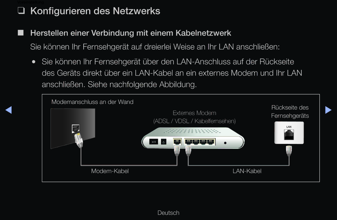 Samsung UE46D6200TSXZF, UE40D6530WSXZG, UE40D6530WSXXN, UE40D6510WSXZG, UE46D6770WSXZG manual Konfigurieren des Netzwerks 