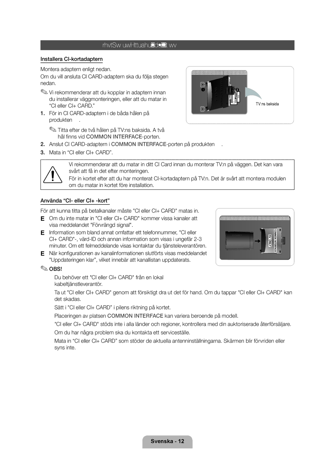 Samsung UE46D6505VSXXE, UE40D6535WSXXE, UE46D6515WSXXE, UE32D6535WSXXE Ansluta till en Common INTERFACE-plats, TVns baksida 