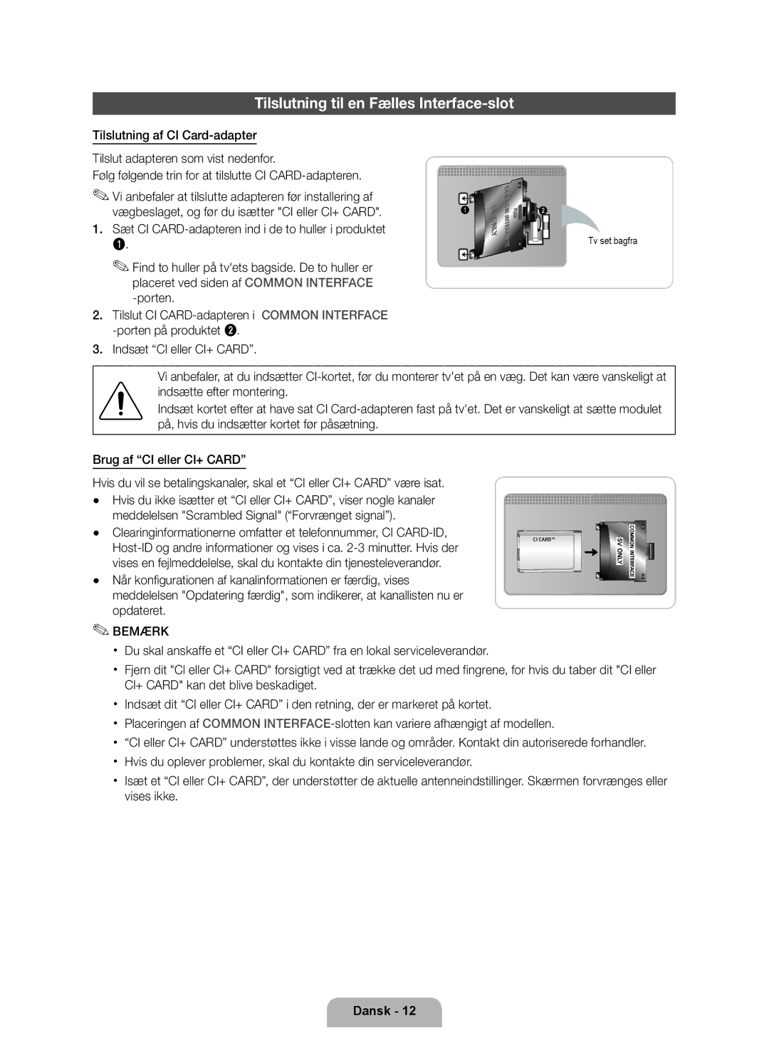 Samsung UE32D6505VSXXE, UE40D6535WSXXE, UE46D6515WSXXE manual Tilslutning til en Fælles Interface-slot, Tv set bagfra 