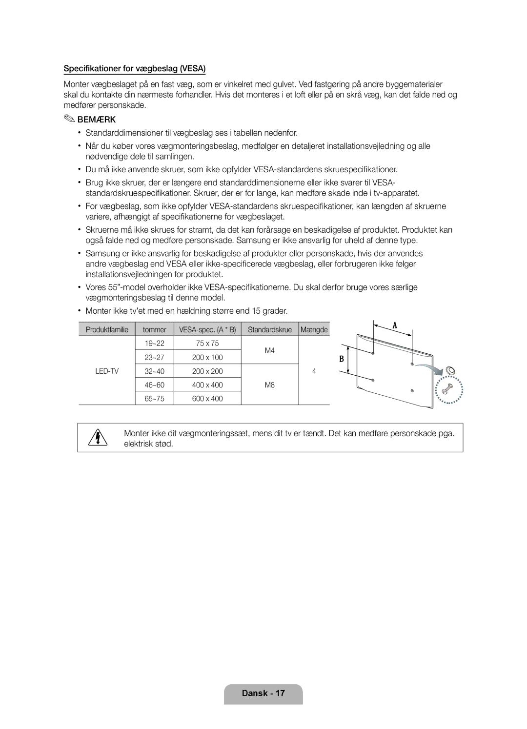 Samsung UE40D6535WSXXE, UE46D6515WSXXE, UE32D6535WSXXE, UE32D6575WSXXE, UE46D6535WSXXE manual Produktfamilie Tommer, Mængde 