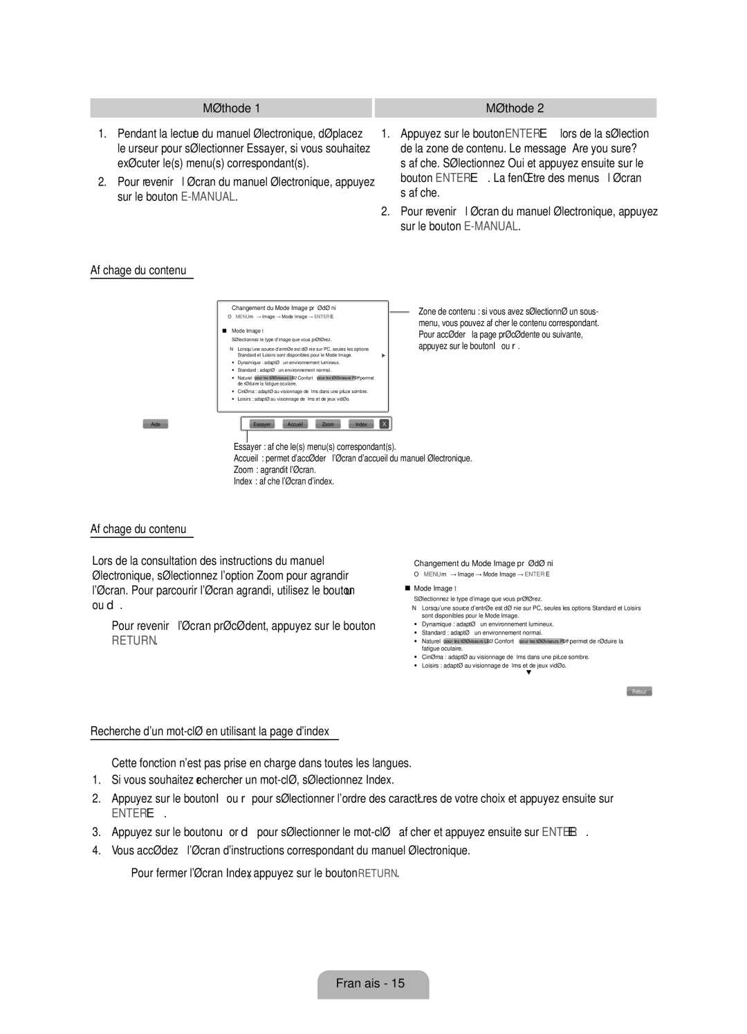 Samsung UE46D6750WSXZF, UE40D6750WSXZF, UE55D6750WSXZF, UE32D6750WSXZF manual Méthode, Affichage du contenu 