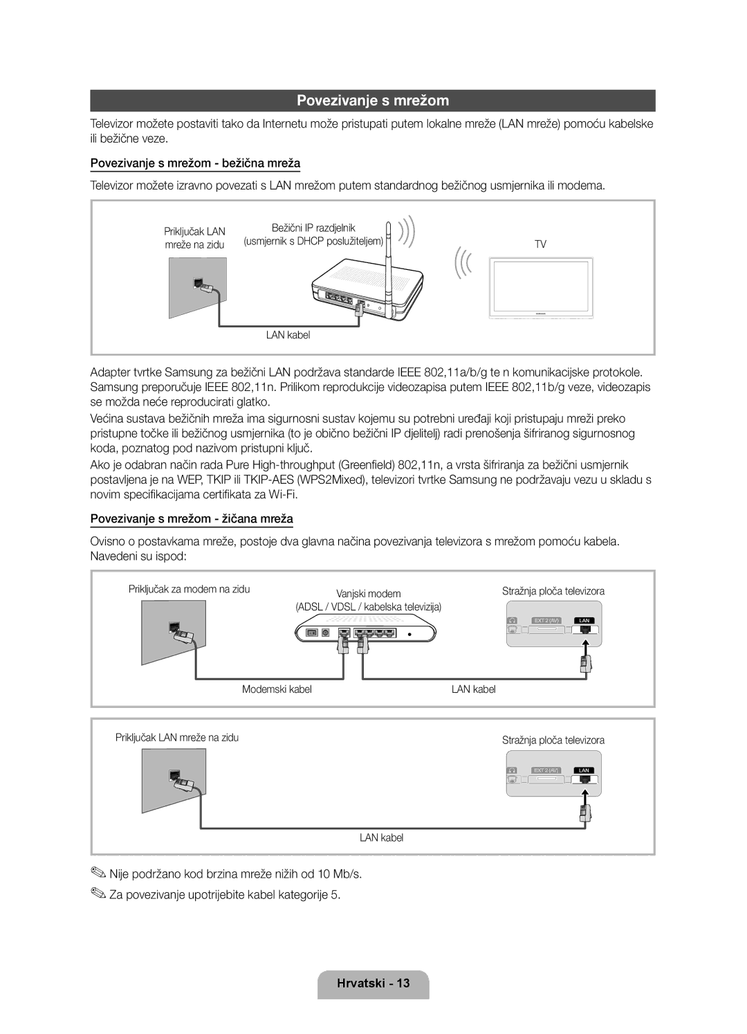 Samsung UE40D7000LSXXH, UE46D7000LSXXH manual Povezivanje s mrežom, Bežični IP razdjelnik Usmjernik s Dhcp poslužiteljem 