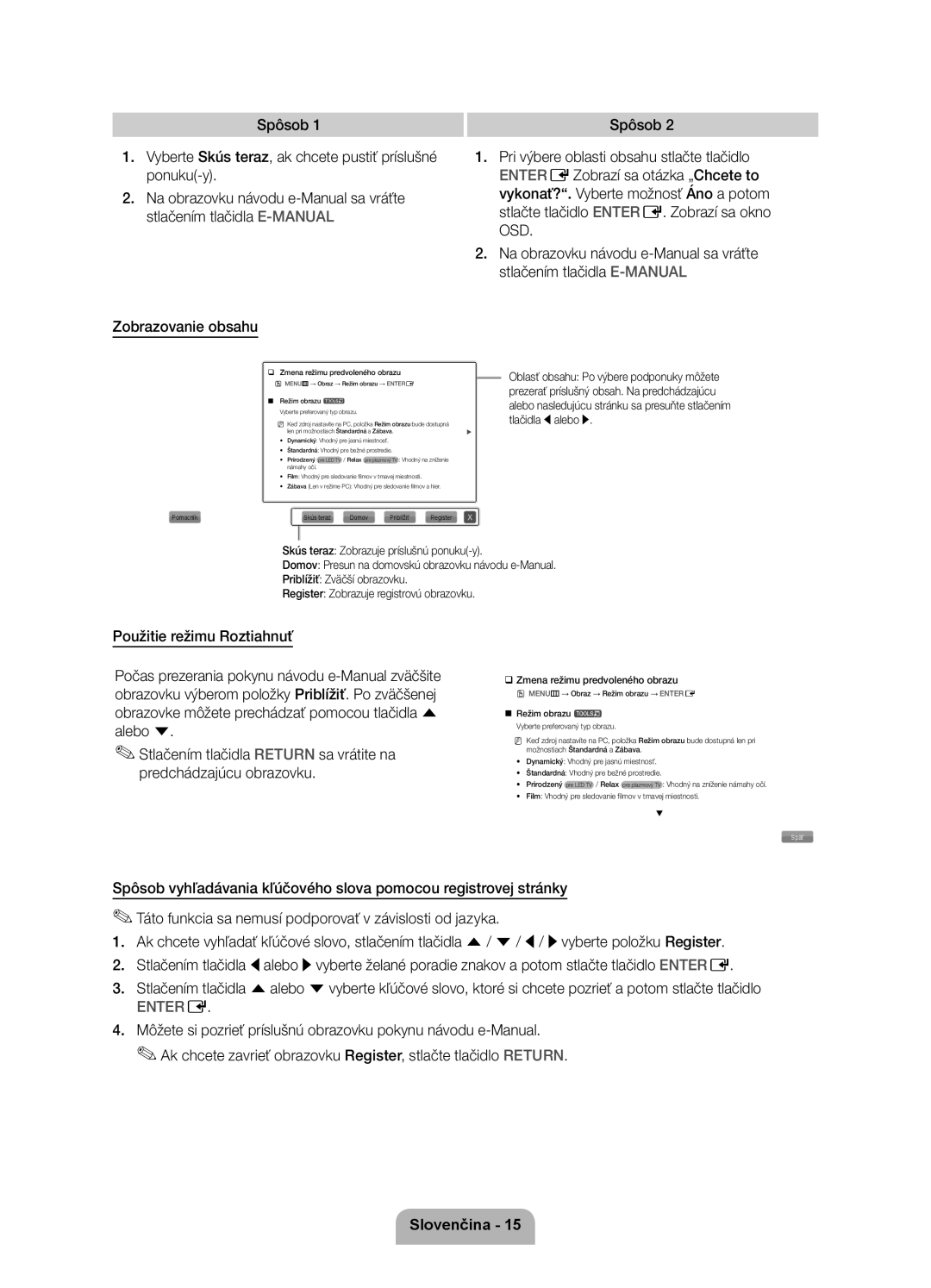 Samsung UE55D7000LSXXH, UE40D7000LSXXH manual ‰‰Zmena režimu predvoleného obrazu, ‰‰ Zmena režimu predvoleného obrazu 